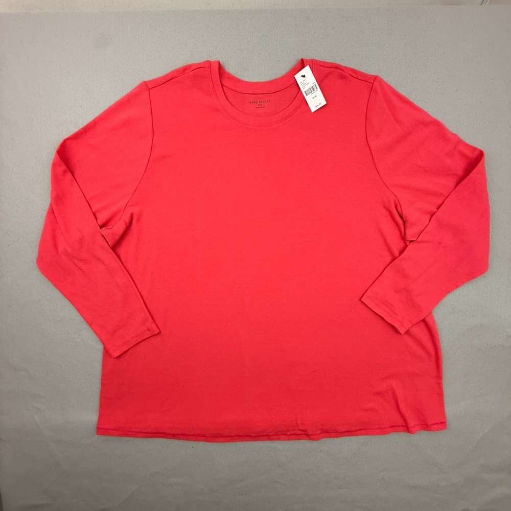 Lane Bryant T-Shirt Women 26/28 Long Sleeve Red Basic Crew Neck Stretch Top New